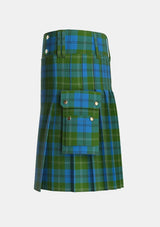 Utility_Melville_Two_black_lines_Tartan_1050_kilt_left_image_with_pleated_design_and_adjustable_buckles_for_men