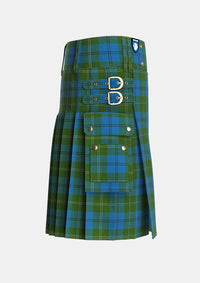 Utility_Melville_Two_black_lines_Tartan_1050_kilt_right_image_with_pleated_design_and_adjustable_buckles_for_men