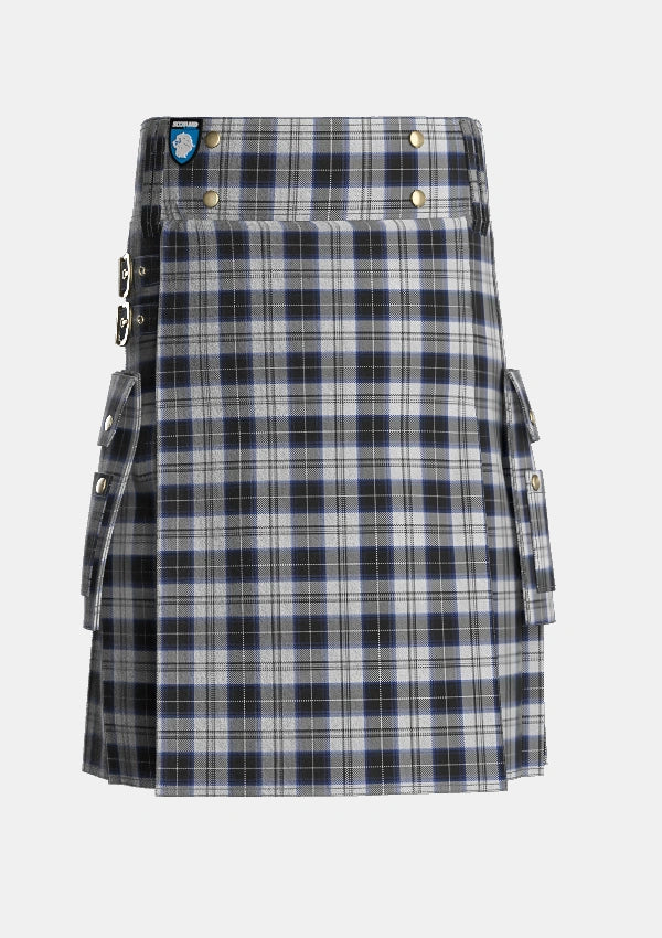 Utility_Menzies_Black_Dress_Tartan_1812_kilt_front_image_with_pleated_design_and_adjustable_buckles_for_men