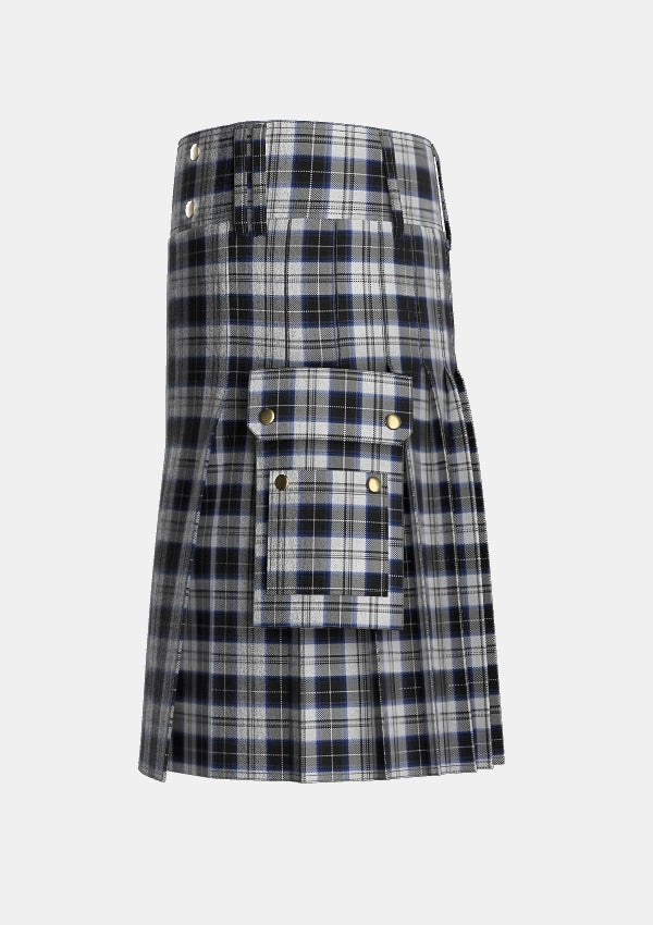 Utility_Menzies_Black_Dress_Tartan_1812_kilt_left_image_with_pleated_design_and_adjustable_buckles_for_men