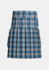Utility_Menzies_Dress_Blue_White_Tartan_1756_kilt_back_image_with_pleated_design_and_adjustable_buckles_for_men