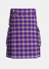 Utility_Menzies_Mauve_and_White_Tartan_648_kilt_front_image_with_pleated_design_and_adjustable_buckles_for_men