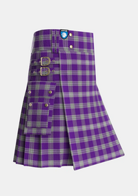 Utility_Menzies_Mauve_and_White_Tartan_648_kilt_side_image_with_pleated_design_and_adjustable_buckles_for_men