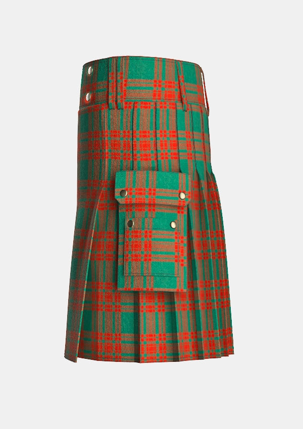 Utility_Menzies_tartan_894_kilt_left_image_with_pleated_design_and_adjustable_buckles_for_men