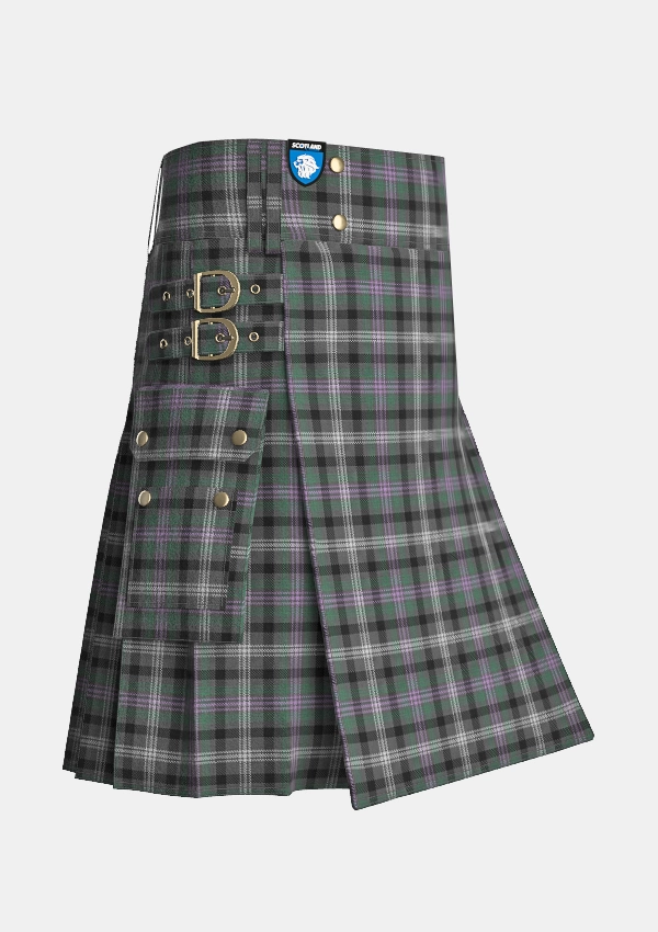 Utility_Midnight_Thistle_Tartan_7499_kilt_side_image_with_pleated_design_and_adjustable_buckles_for_men