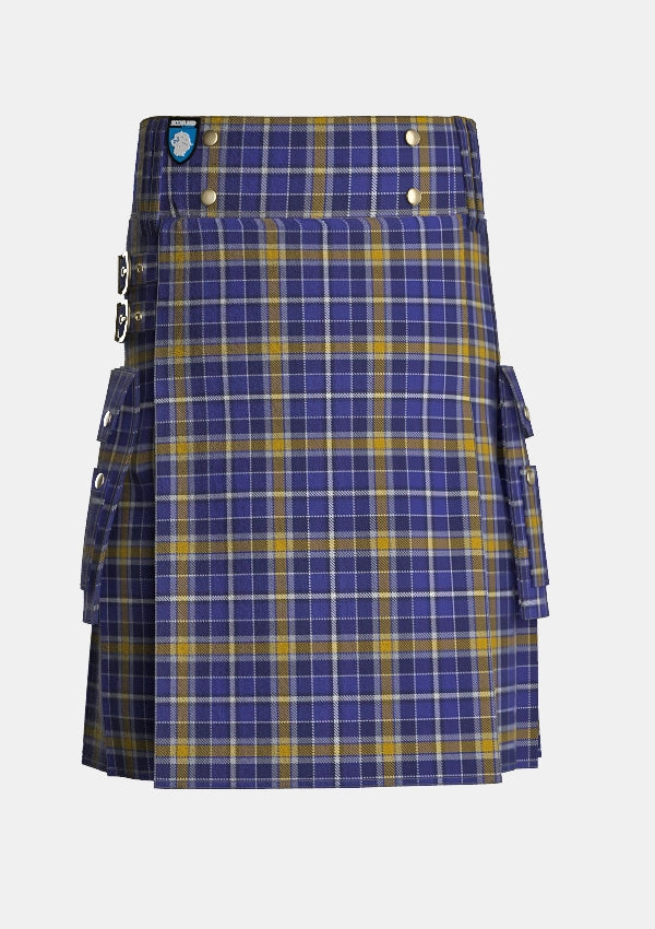 Utility_Monaghan_County_Crest_Range_Tartan_7412_kilt_front_image_with_pleated_design_and_adjustable_buckles_for_men