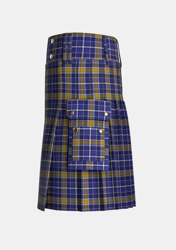 Utility_Monaghan_County_Crest_Range_Tartan_7412_kilt_left_image_with_pleated_design_and_adjustable_buckles_for_men