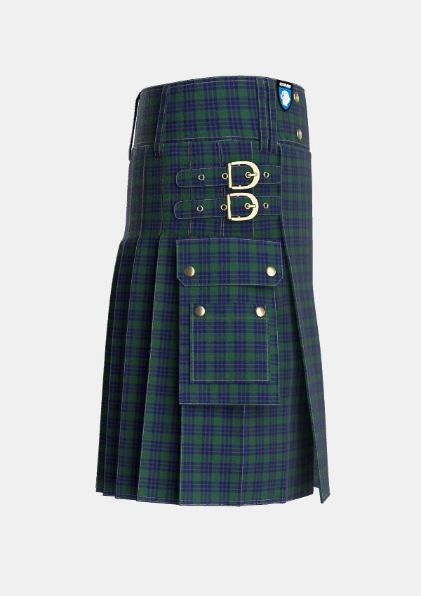 Utility_Montgomery_2_Tartan_114_kilt_right_image_with_pleated_design_and_adjustable_buckles_for_men