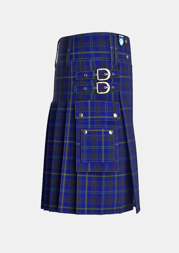 Utility_Moon_Tartan_2744_kilt_right_image_with_pleated_design_and_adjustable_buckles_for_men