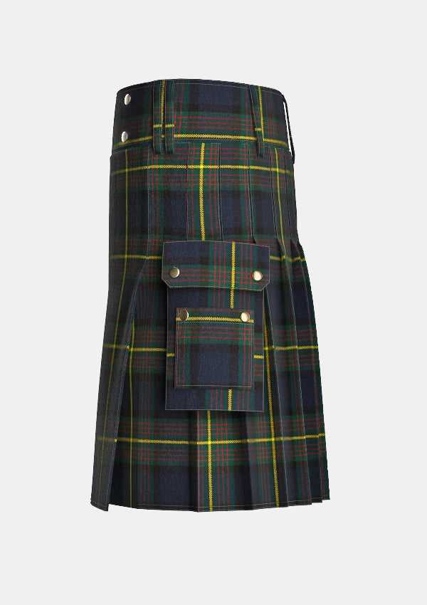 Utility_Muir_Modern_Tartan_kilt_left_image_with_pleated_design_and_adjustable_buckles_for_men