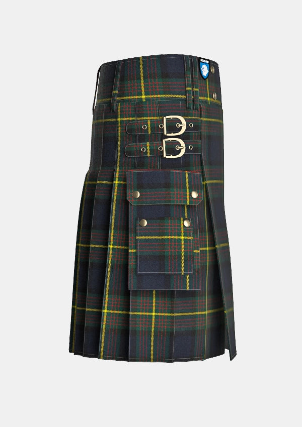 Utility_Muir_Modern_Tartan_kilt_right_image_with_pleated_design_and_adjustable_buckles_for_men
