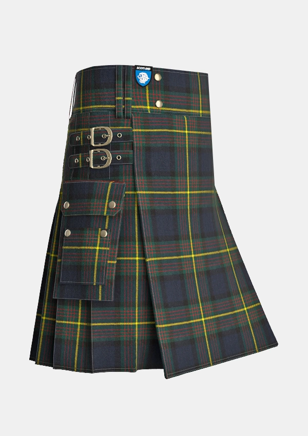 Utility_Muir_Modern_Tartan_kilt_side_image_with_pleated_design_and_adjustable_buckles_for_men