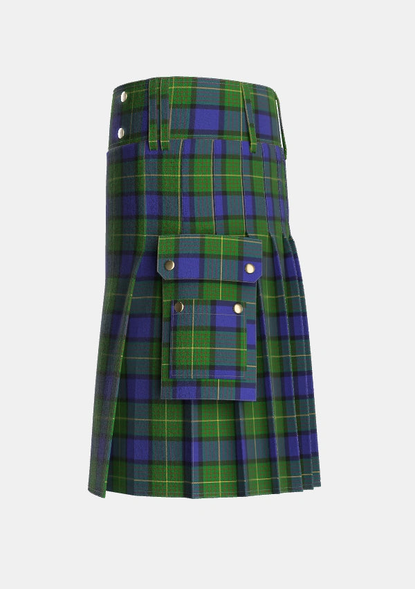 Utility_Muir_Moore_Tartan_345_kilt_left_image_with_pleated_design_and_adjustable_buckles_for_men