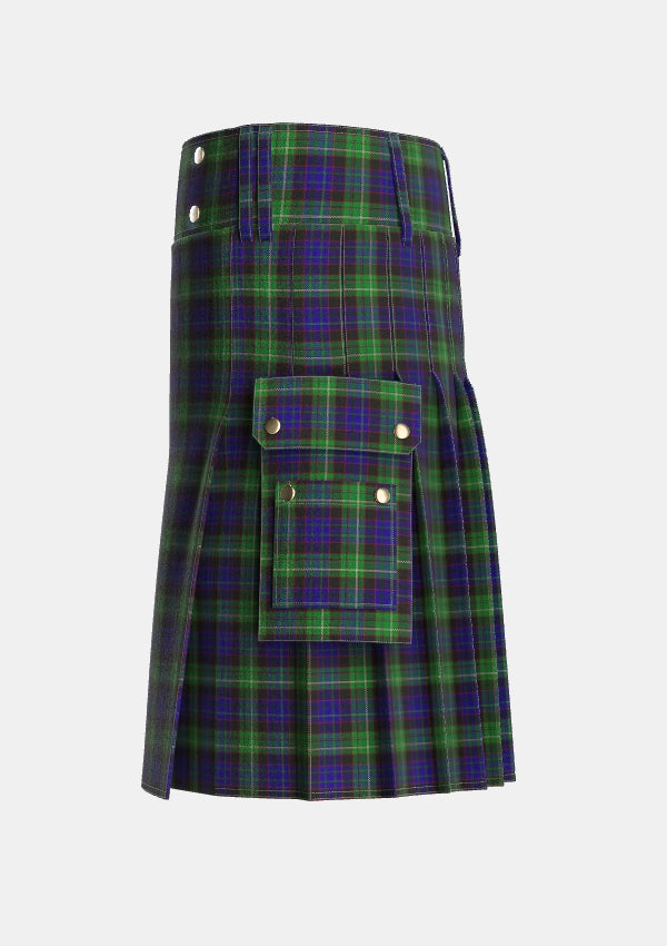 Utility_Nicolson_Green_Hunting_Tartan_322_kilt_left_image_with_pleated_design_and_adjustable_buckles_for_men
