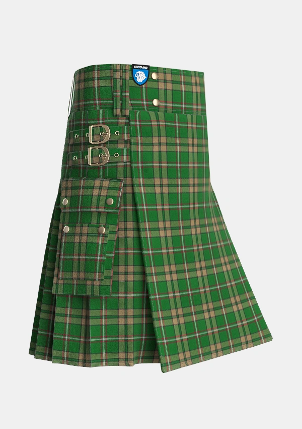 Utility_ONeill_Tartan_2663_kilt_side_image_with_pleated_design_and_adjustable_buckles_for_men