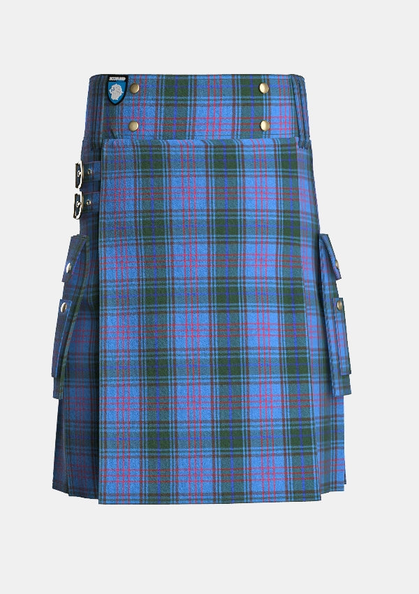 Utility_O_donnell_tartan_kilt_front_image_with_pleated_design_and_adjustable_buckles_for_men