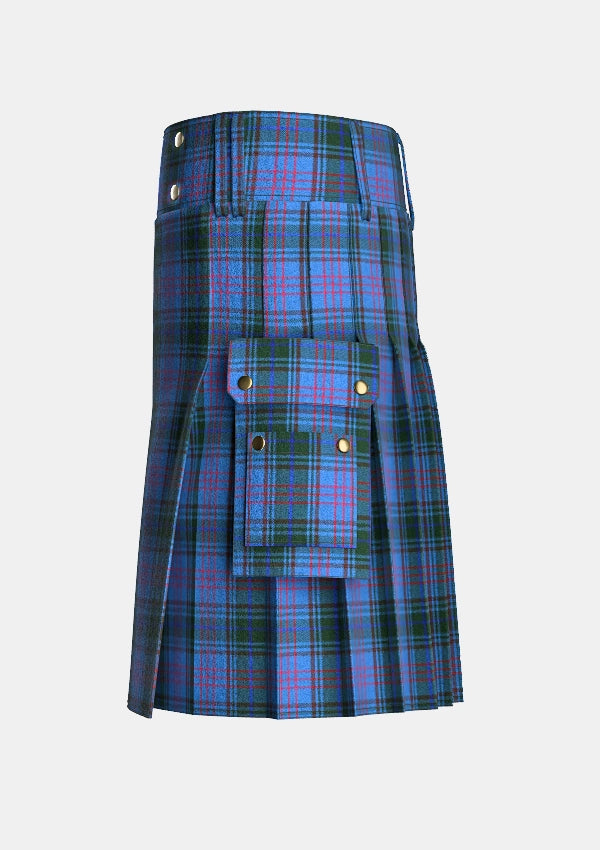 Utility_O_donnell_tartan_kilt_left_image_with_pleated_design_and_adjustable_buckles_for_men
