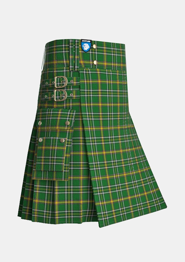 Utility_Offaly_County_Tartan_7456_kilt_side_image_with_pleated_design_and_adjustable_buckles_for_men