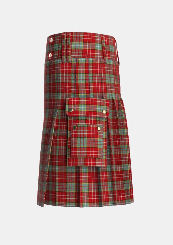 Utility_Ogilvie_3_Tartan_467_kilt_left_image_with_pleated_design_and_adjustable_buckles_for_men