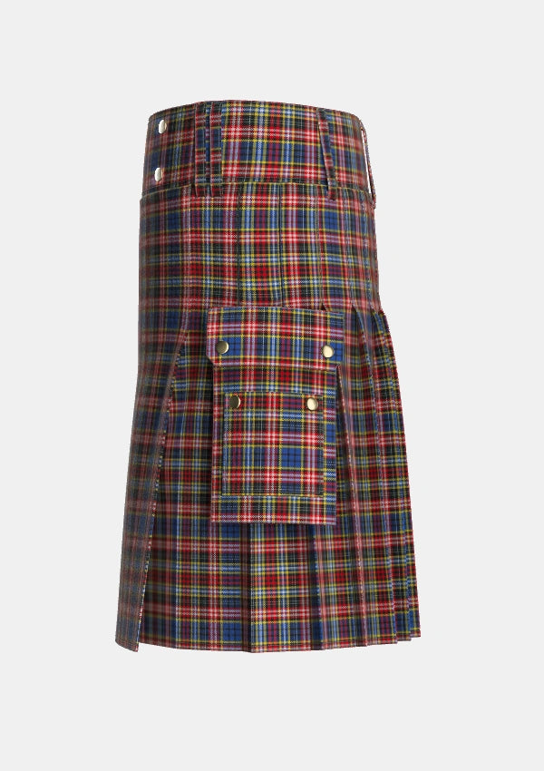Utility_Ogilvy_or_Drummond_of_Strathallen_Tartan_1797_kilt_left_image_with_pleated_design_and_adjustable_buckles_for_men