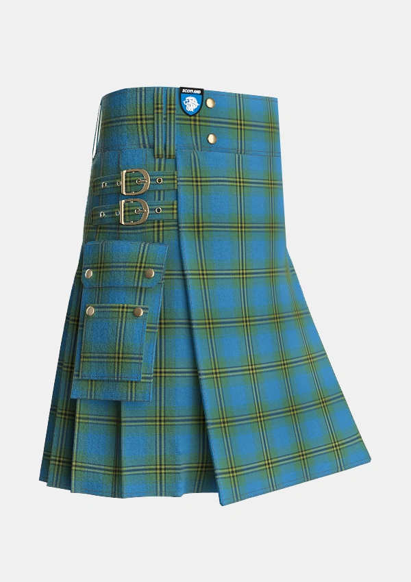 Utility_Oliver_Hunting_Tartan_126_kilt_side_image_with_pleated_design_and_adjustable_buckles_for_men