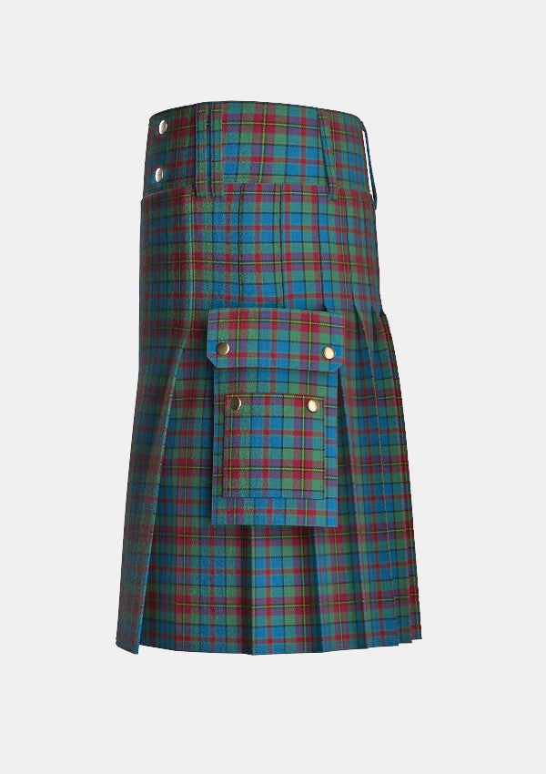 Utility_Orkney_tartan_2681_kilt_left_image_with_pleated_design_and_adjustable_buckles_for_men