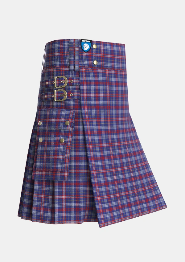 Utility_Parker_USA_Tartan_6445_kilt_side_image_with_pleated_design_and_adjustable_buckles_for_men