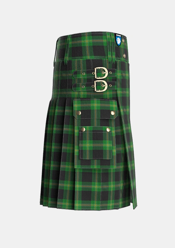 Utility_Perry_Hunting_Green_Personal_Tartan_1119_kilt_right_image_with_pleated_design_and_adjustable_buckles_for_men