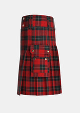 Utility_Ramsay_Red_Tartan_1238_kilt_left_image_with_pleated_design_and_adjustable_buckles_for_men