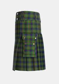 Utility_Reid_Green_Tartan_2066_kilt_left_image_with_pleated_design_and_adjustable_buckles_for_men