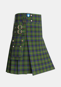 Utility_Reid_Green_Tartan_2066_kilt_side_image_with_pleated_design_and_adjustable_buckles_for_men