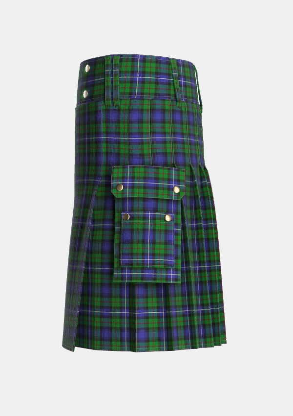 Utility_Robertson_Hunting_1_Tartan_299_kilt_left_image_with_pleated_design_and_adjustable_buckles_for_men