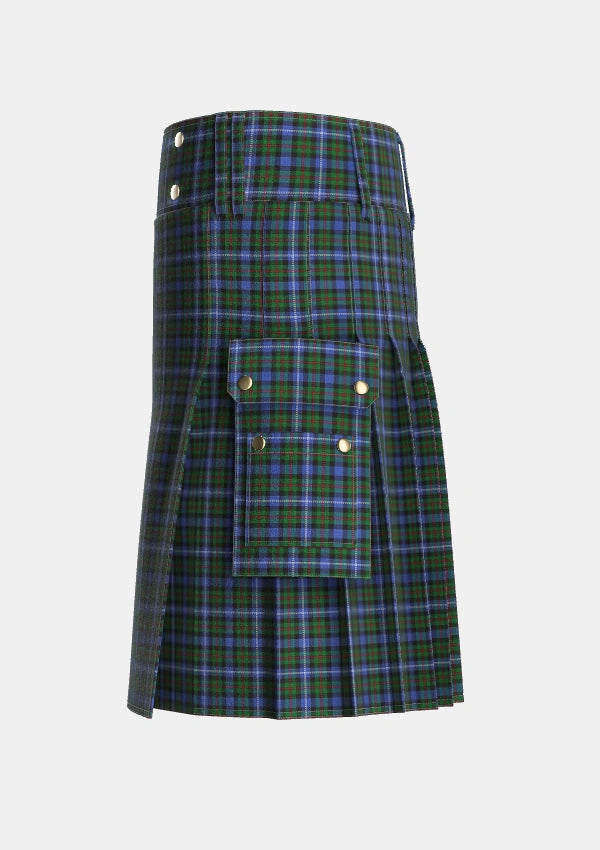 Utility_Robertson_Hunting_2_Tartan_336_kilt_left_image_with_pleated_design_and_adjustable_buckles_for_men