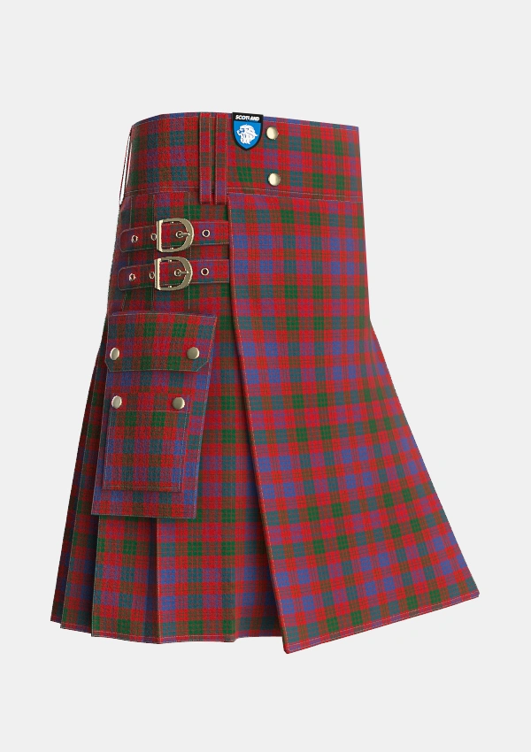 Utility_Ross_8_Tartan_1403_kilt_side_image_with_pleated_design_and_adjustable_buckles_for_men