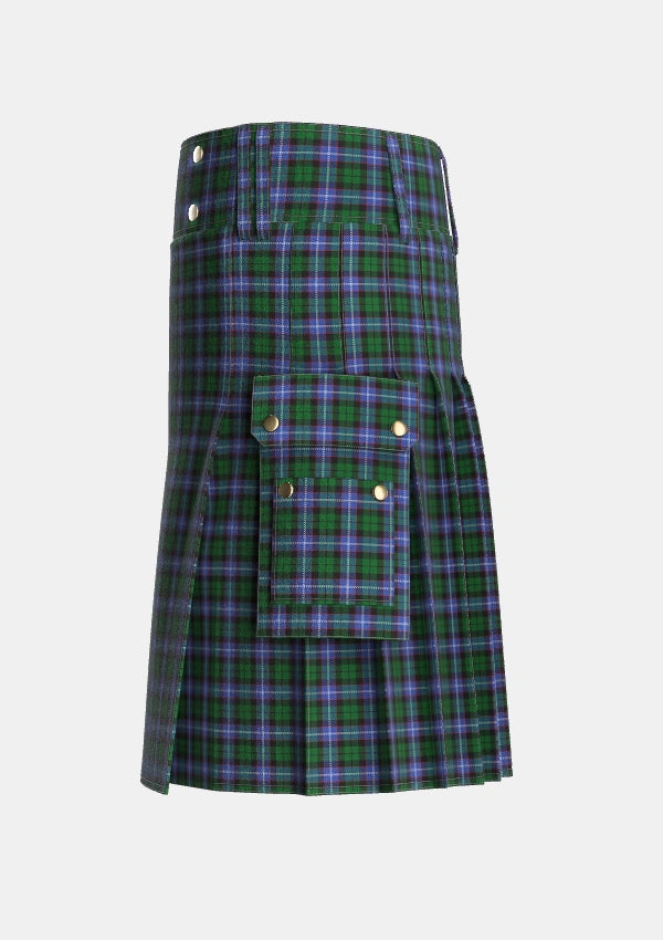 Utility_Russell_or_Mitchell_or_Hunter_or_Galbraith_Tartan_1094_kilt_left_image_with_pleated_design_and_adjustable_buckles_for_men