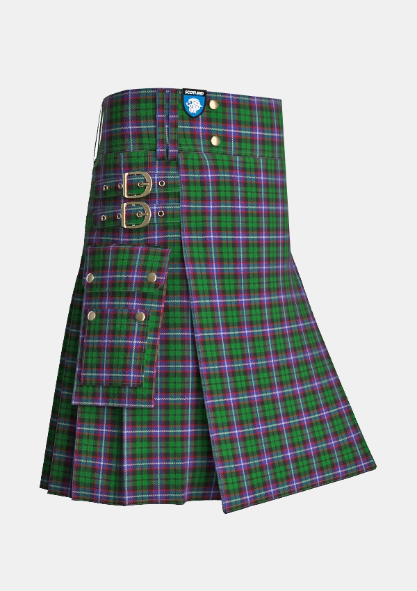 Utility_Russell_tartan_3179_kilt_side_image_with_pleated_design_and_adjustable_buckles_for_men