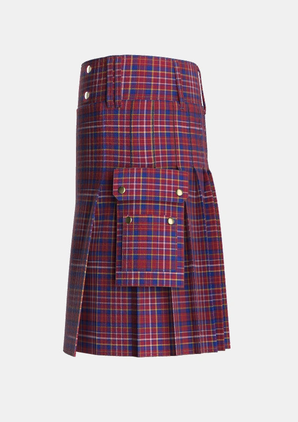 Utility_Ruxton_Hunting_Tartan_2379_kilt_left_image_with_pleated_design_and_adjustable_buckles_for_men