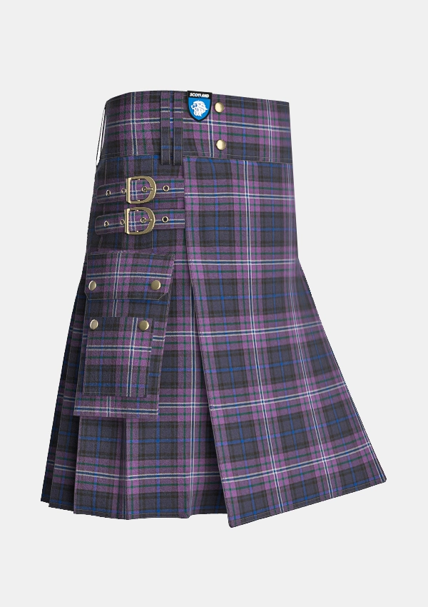 Utility_Scotland_Forever_tartan_6038_kilt_side_image_with_pleated_design_and_adjustable_buckles_for_men