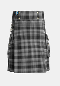 Utility_Scott_Black_and_White_Tartan_1245_kilt_front_image_with_pleated_design_and_adjustable_buckles_for_men