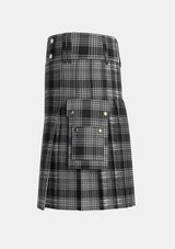 Utility_Scott_Black_and_White_Tartan_1245_kilt_left_image_with_pleated_design_and_adjustable_buckles_for_men