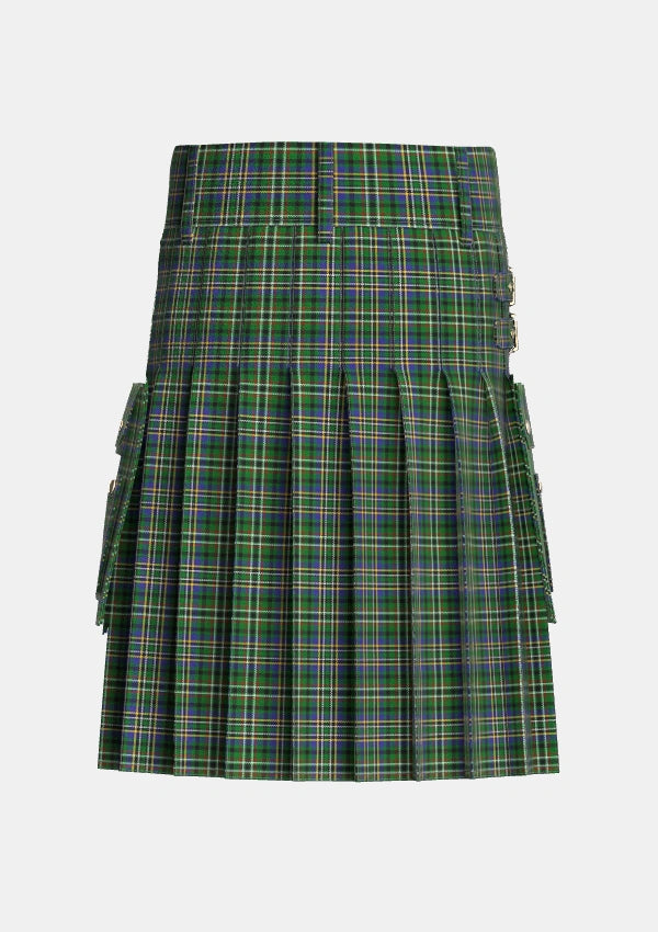 Utility_Scott_Green_Tartan_825_kilt_back_image_with_pleated_design_and_adjustable_buckles_for_men