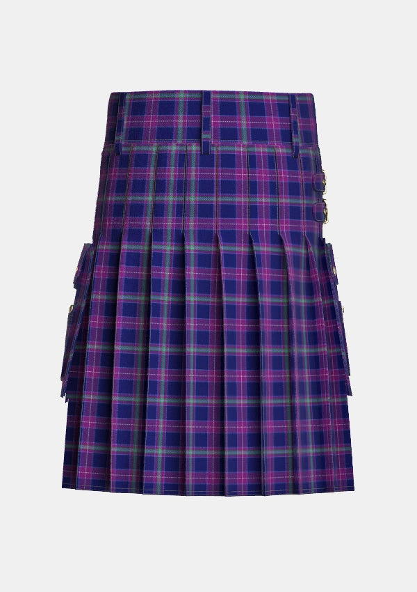 Utility_Scottish_Heather_tartan_3909_kilt_back_image_with_pleated_design_and_adjustable_buckles_for_men