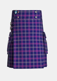 Utility_Scottish_Heather_tartan_3909_kilt_front_image_with_pleated_design_and_adjustable_buckles_for_men