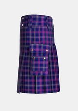 Utility_Scottish_Heather_tartan_3909_kilt_left_image_with_pleated_design_and_adjustable_buckles_for_men