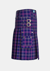 Utility_Scottish_Heather_tartan_3909_kilt_right_image_with_pleated_design_and_adjustable_buckles_for_men