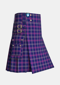 Utility_Scottish_Heather_tartan_3909_kilt_side_image_with_pleated_design_and_adjustable_buckles_for_men