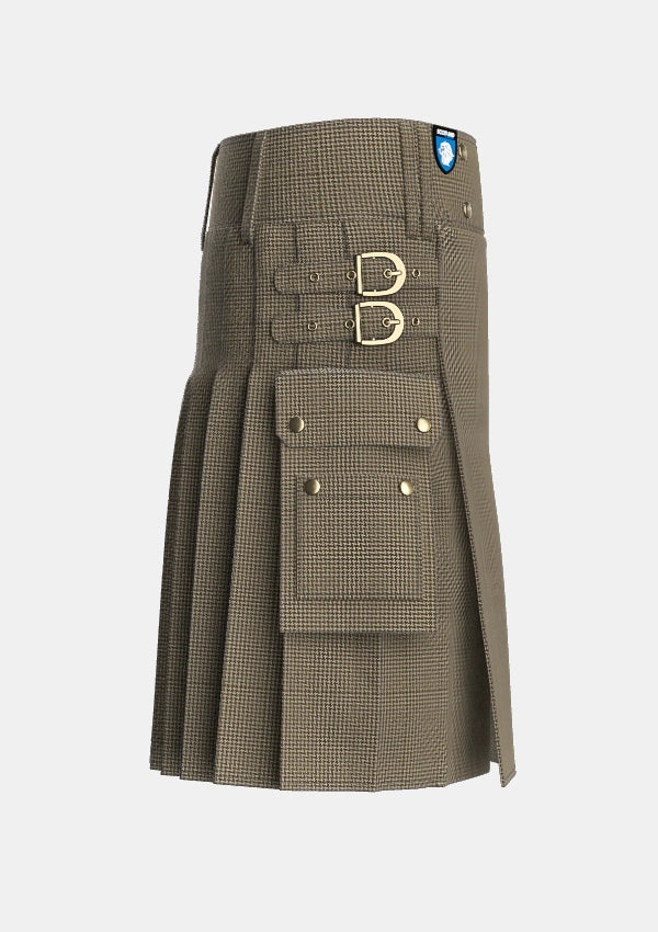 Utility_Shepherd_Brown_White_Tartan_3205_kilt_right_image_with_pleated_design_and_adjustable_buckles_for_men