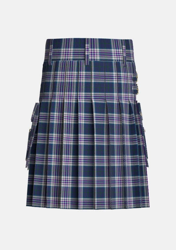 Utility_Sibbald_Blue_Tartan_11024_kilt_back_image_with_pleated_design_and_adjustable_buckles_for_men