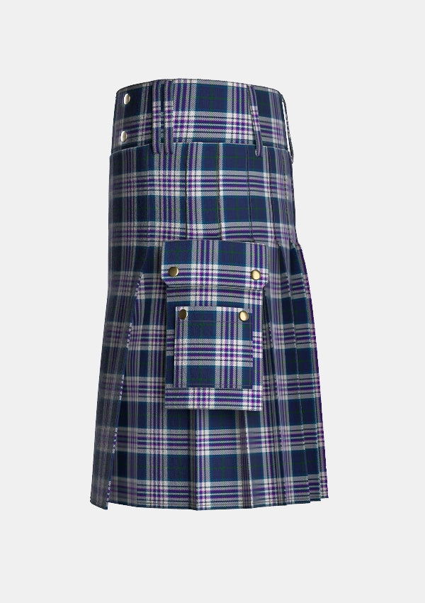 Utility_Sibbald_Blue_Tartan_11024_kilt_left_image_with_pleated_design_and_adjustable_buckles_for_men
