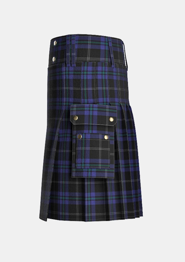 Utility_Silver_Thistle_Tartan_6686_kilt_left_image_with_pleated_design_and_adjustable_buckles_for_men